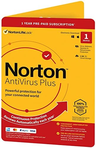 Norton AntiVirus Plus 2023, Antivirus software for 1 Device and 1-year subscription with automatic renewal, PC or Mac, Activation Code by Post