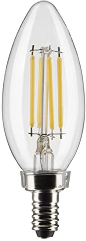 Satco S21264 4W LED B11 Candelabra Base Light Bulbs, 2700K Warm White, Dimmable, Clear, 120V, E12, 6 Pack