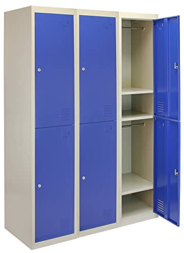 Monster Shop Lot de 3 casiers de rangement en métal bleus à 2 portes, en acier rouge et gris, verrouillable, salle de sport, vestiaire