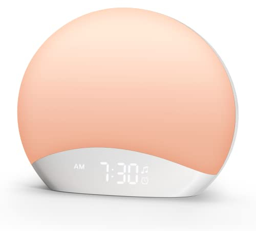 Reacher Sveglia con Simulazione Alba e Macchina del Suono – Luce Notturna, Orologio Digitale Dimmerabile 0–100%, 26 Suoni Naturali del Sonno, Luce per il Risveglio per Bambini, Adulti e Neonati
