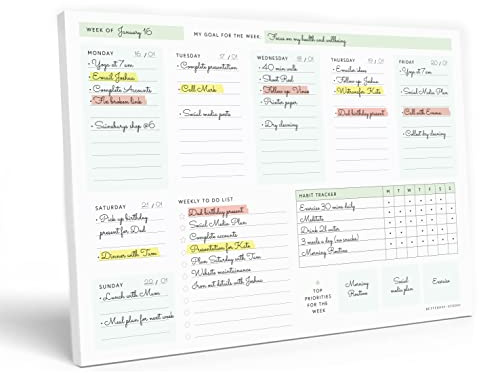 A4 Planner Pad: Undated Weekly Planner for Scheduling, Tear Away To Do List Notepad, Weekly Productivity Planner with Habit Tracker, Desk Accessories for Office Desk, A4 Paper - Sage Green