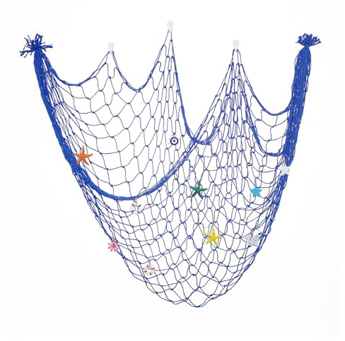 JINTANG fischernetz deko,100 x 200 cm dekoratives fischernetz mit Muscheln,fotowandbehang,Dekoration mediterranen Stil fischernetze für Zimmer,Hochzeit,fotografieren