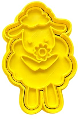 The Cookie Cutter Hub Cortador de galletas de oveja con flores y relieve a juego, Cortapastas para galletas, decoración de arcilla