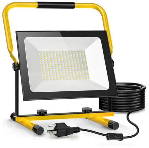 Viugreum LED Baustrahler 200W 20000lumen 6500K Einstellbare Richtung 230V Kaltweiss Scheinwerfer IP66 Wasserdicht Arbeitsscheinwerfer 3 Dimmstufen Bauscheinwerfer mit Stecker 3m Kabel für Baustellen