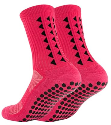Onperpoe Grip Socks for Football - Anti-Slip, Breathable Sports Socks With Anti-Blister Rubber Pads for Soccer, Yoga, Running, Trekking (Rose Red)
