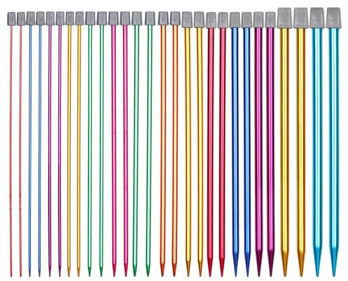 Aeelike Knitting Needles Set 25cm, 14 Pairs of Coloured Metal Aluminium Short Knitting Needles Set 2mm-10mm for Beginners Adult, Kids and Arthritic Hands