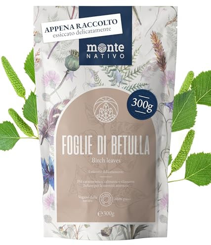 Thé de Feuilles de Bouleau séchées Monte Nativo (300g) - Thé en vrac - 100% pur et naturel, sans additifs - Herbes à l'arôme intense pour la préparation d'une délicieuse tasse de tisane