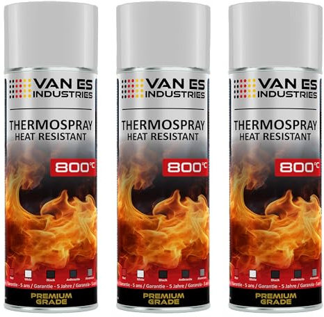 VE-INDUSTRIES Ofenlack Ofenfarbe Spray 3x 400ml hitzebeständige Thermofarbe 800°C (Ofenlack Weiss)