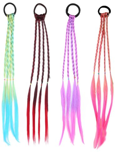 RAMGLYO Estensioni colorate per capelli, ciocche colorate per bambine e bambini con corda elastica per feste, compleanni, sport e foto (40 cm) (Multicolore)