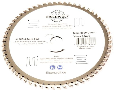 Hoja de sierra circular premium de 180 x 20 mm para madera con 60 dientes TCT inclinados y cortes láser para reducción de ruido