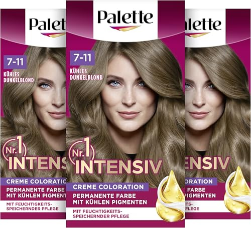 Palette Intensiv Creme Coloration 7-11 Kühles Dunkelblond (3 x 115 ml), permanente Haarfarbe für leuchtende, langanhaltende Farbbrillanz & 100% Grauabdeckung