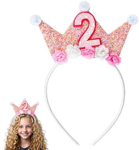 Abeillo Corona di Compleanno 2-4 Anni con Fiori di Rosa per Ragazze - Decorazioni per Feste