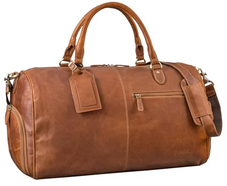 STILORD Jermaine Vintage Leder Reisetasche Groß Handgepäck Weekender Damen Herren Duffle Bag Echt Leder-Tasche Travel Bag zum Umhängen Wochenend Tasche mit Schuhfach Farbe:Cognac - braun