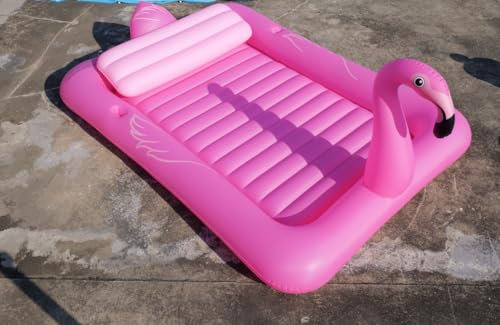 DeeprBetter Matelas Gonflable Piscine Flamant Rose, Bouee Piscine Adulte avec Oreiller & Porte-Boissons, 205 * 150CM Matelas Gonflable Bronzage Piscines, Geant Flamant Rose Piscines de Bronzage