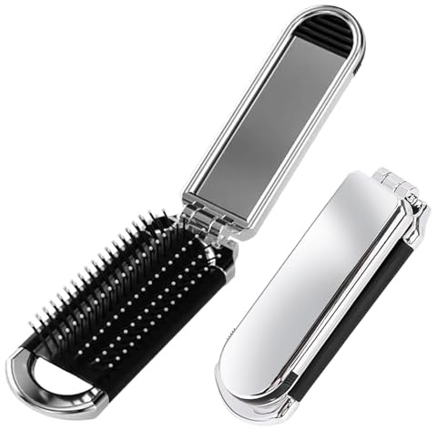 Ehuixinsheng 1Pcs Folding Hair Brush with Mirror,Mini Travel Women Hair Massage Comb Compact Hair Brush Foldable Pocket Anti-static Comb for Gym,Trip,Purse,Swimming