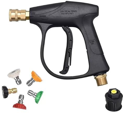 Pistola de alta presión con 5 boquillas y adaptador de conexión rápida para Karcher, 4350 PSI 1/4 pulgadas, cierre rápido, interfaz M22 (14 mm), pistola de alta presión compatible con adaptador