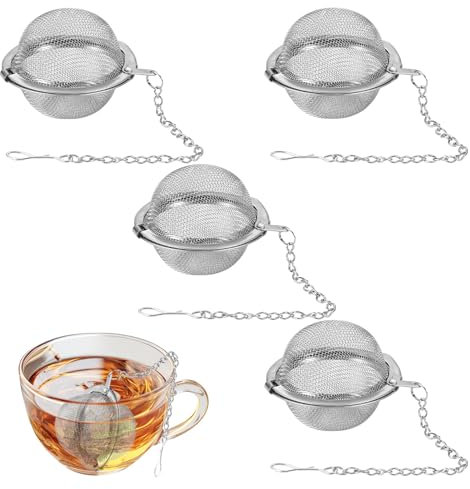 Tea Strainer Ball,4 PCS Stainless Steel Pieces Mesh Tea Strainers for Loose Tea,Loose Tea Infuser with Extended Chain Hook,Tea Infuser for Loose Tea,Tea Ball Strainers,Tea Leaf Infuser