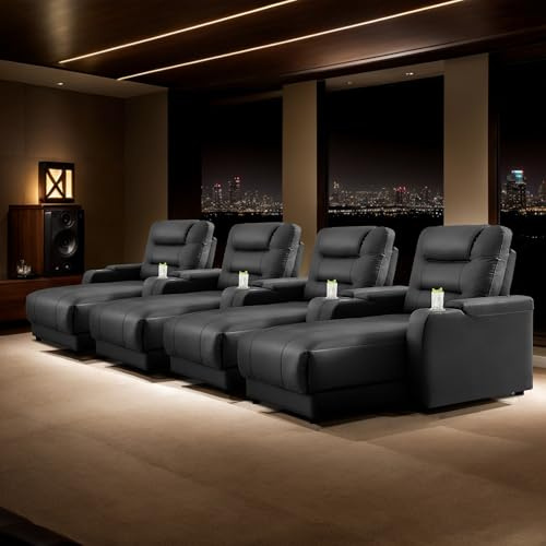 Chorlenimi Home Theater Seating Oversized Loveseat Recliner Chair Ultra-Comfortable Reclining Chair Power Recliners Chairs with Electric Recliners for Living Room (Black, Row of 4)