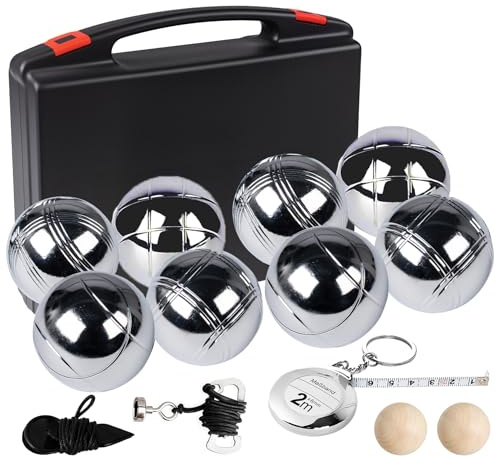 Boule Set mit Gravur/Ohne Gravur,Personalisierte Boule Set mit Tragetasche/Hartschalenkoffer, 6/8 Boccia Kugeln–Petanque Metallkugeln,Outdoor Gartenspiel für Erwachsene, Strand,Camping & Familie