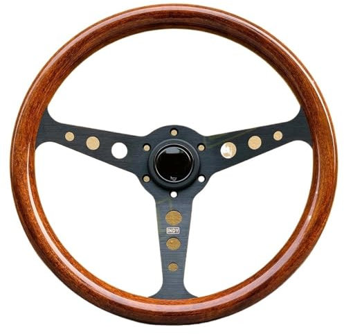 Volante Sportivo,Volante Auto Sportivo Accessori for auto Volante sportivo modificato in stile classico in legno da 14 pollici con piatto piatto(Black)
