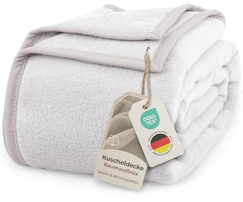 LAYNENBURG Premium Baumwolldecke 150x200 cm - Oeko-TEX 100 - Baumwollmix Kuscheldecke - Decke als Wohndecke, Sofa-Decke & Couchdecke - Wolldecke kuschelig-warm aus Baumwolle (hellgrau)