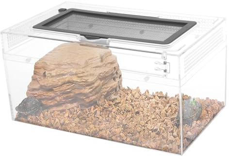Reptile Terrarium, Clear Breathable Reptile Breeding Box, 360° Panoramic View, 30x18x15cm Multipurpose Gecko Container for Snake Tarantula Hermit Crab Jumping Spider Amphibious Use