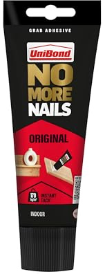 UniBond No More Nails Original White High Strength Grab Adhesive, Heavy Duty Mounting Glue for Wood, Brick, Metal, Ceramic & Plaster, Instant Grab Interior Use, 1 x 175 ml Tube