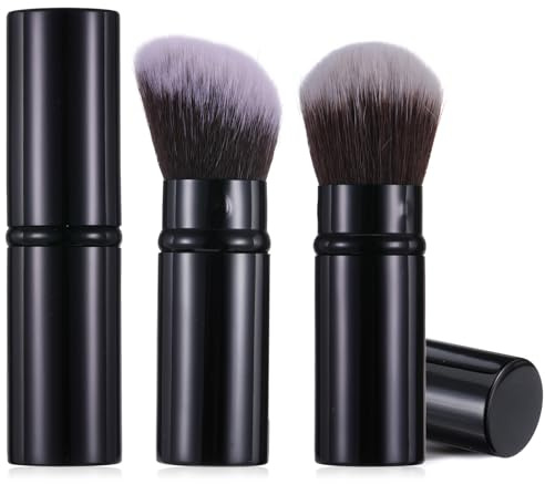 Lot de 2 pinceaux à poudre rétractables, pinceaux de maquillage de voyage souples Kabuki, outils cosmétiques professionnels pour fard à joues, bronzer, polissage, surligneur, maquillage poudre