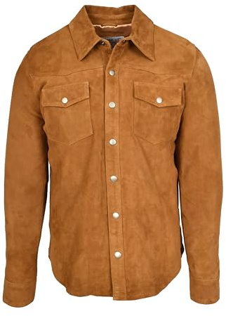 House Of Leather Veste classique en daim pour homme Style camionneur Oliver, cognac, L