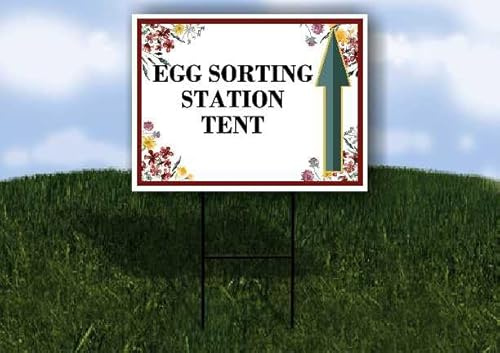 Egg Sorting Station Tent Spring Flowers Plum Pink Up Arrows Single Sided 18x24 in. Yard Road Sign w/Stand