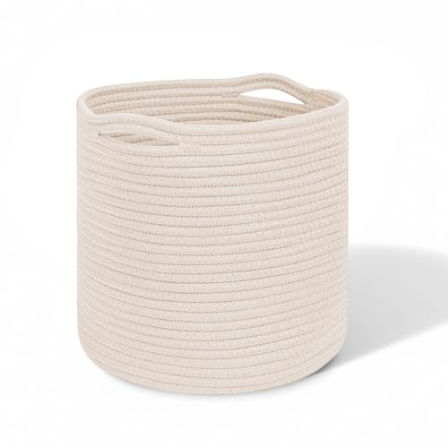 Cesto portabiancheria in cotone, 30 x 30 cm, con manici, morbido cestino in corda per vestiti, giocattoli e salotti, cestini per camera da letto, cameretta dei bambini e bagno (beige)