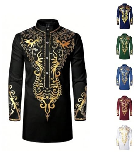 Generico Abbigliamento musulmano Uomo Camicia Africana Uomo Caftano Manica Lunga Preghiera Musulmano Abaya Stampa Etnica Tunica Tradizionale Camicia Lunga Ramadan 2026