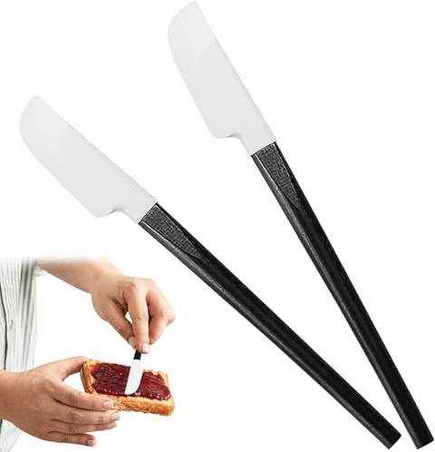 2 raschietti in silicone piccolo sottile – Spatola in silicone da 23 cm con manico in legno, raschietto flessibile da cucina & raschietto, spatola resistente al calore per pentola antiaderente