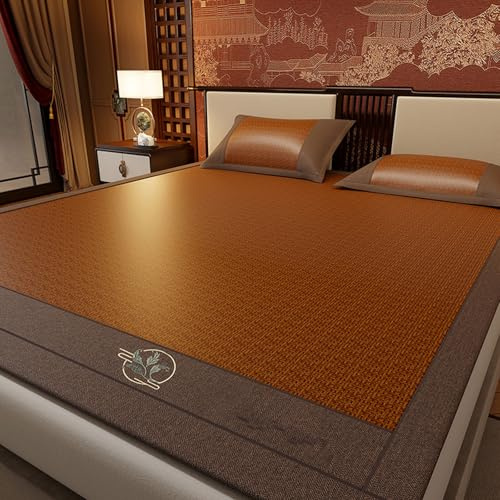 Generico Stuoia Rinfrescante In Rattan For Letto, Pieghevole, Cuscino Rinfrescante Profumato Alle Erbe Con Cinghie Antiscivolo, Materassino Portatile For Casa, Dormitorio E Viaggi(Brown,180 * 200cm)