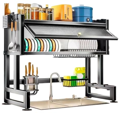 ShkitAelling Geschirrabtropfgestell über Spüle 85cm mit Abdeckung für Küche