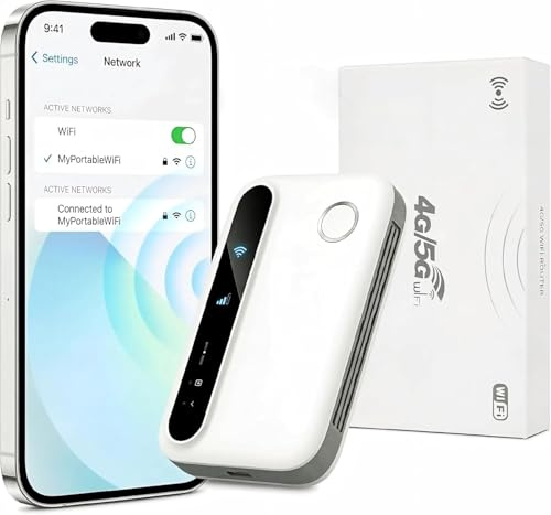 Router Móvil Portátil 5G Wi-Fi 6, Punto de Acceso Móvil de 300 Mbps, Conexión Estable, Compatible con hasta 30 Dispositivos, Ideal para Viajes, Teletrabajo y Camping