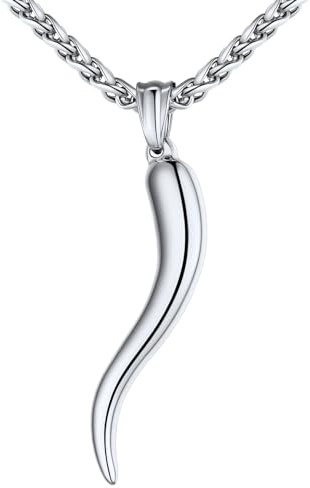 U7 Corne Italienne Piment 30/51mm Hauteur Collier pour Homme Femme Pendentif Chaîne Ajustable de 45/50 + 5 cm Bijoux Acier Inoxydable