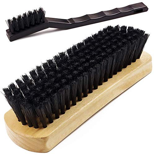 TAKAVU Brosse brillante pour cuir et textile - Poils en nylon doux et durables - Brosse de nettoyage incluse - Poignée en bois au design concave unique pour siège de voiture, tapis, tapisserie,