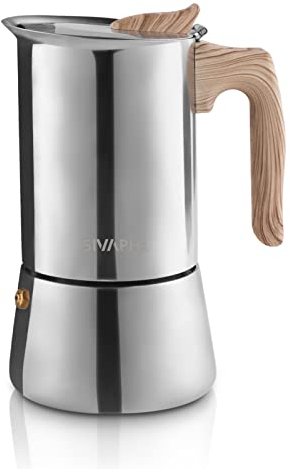 Sivaphe Moka Pot Espresso Maker, Stovetop Coffee Makers, Induction Hob Stainless Steel 6 Italian Cup 300ml 1-2 Mug