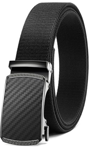CHAOREN Mens Belt Stretchable - Black Elastic Golf Nylon Web Adjustable Belt - for Casual Wear