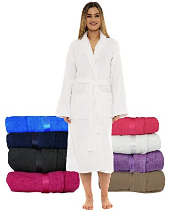CICK Towelling Bath Robe Premium Quality Bathrobes for Women Highly Absorbent 100% Cotton Shawl Design for Men & Women for Loungewear White SM