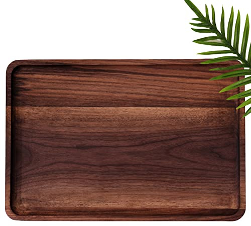 Rustic Walnut Wood Serving Tray, 13x9 Rectangle Platter, Tea/Coffee Table Tray, Kitchen Decor, Wood Dessert Cup & Vanity Tray for Jewelry
