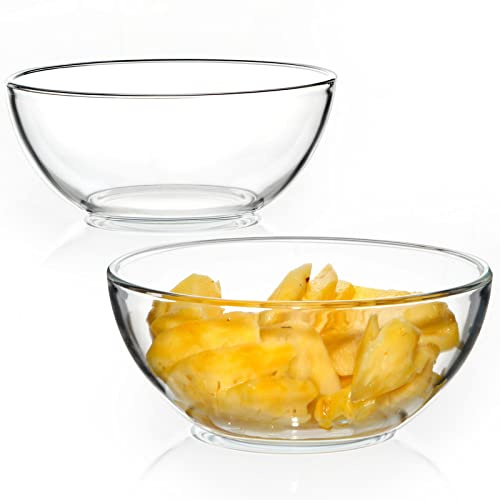 NUTRIUPS 7 Inch Medium Glass Bowls Set of 2, 37oz Glass Serving Bowl Set, Clear Tempered Glass Salad Bowls for Kitchen Microwave and Oven Safe (7 inch, Set of 2)