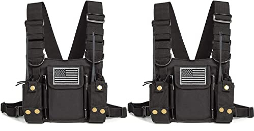Radio Shoulder Holster Chest Harness Holder Vest Rig for Two Way Radio Chest Front Pack Pouch Walkie Talkie Case with Front Pouches for Kenwood Arcshell Retevis Baofeng UV-5R F8HP UV-82 888S (2Pack)