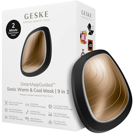 GESKE | SmartAppGuided™ Sonic Warm & Cool Mask | 9 i 1 | Beauty LED-ansiktsmask | Fullt LED-spektrum och rödljusterapi | Värme | Kylning | Ökat upptag av ansiktsvård | Enhet för ansiktsmassage