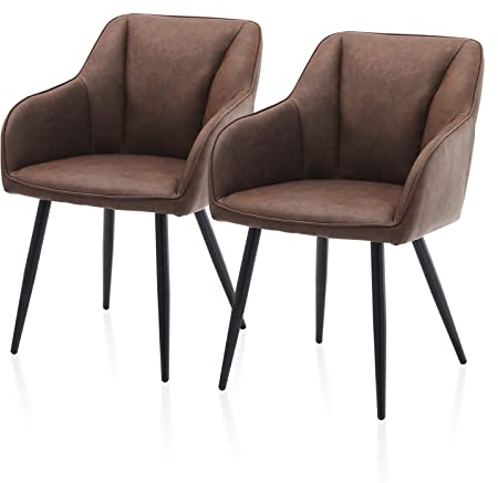 TUKAILAI Esszimmerstühle aus Kunstleder,Küchenstuhl Polsterstuhl Armlehnstuhl mit Armlehnen,Rückenlehnen,weiche Sitzpolster,Modern Sessel für Küche Esszimmer Wohnzimmer (Kunstleder×2, Braun)
