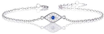 Diamond Treats Bracelet Mauvais Oeil pour Femme et Jeune Fille en Argent Sterling 925, Bracelet Porte Bonheur Femme en Mauvais Oeil serti de Pierres, Bracelet Argent Femme avec Ecrin Cadeau