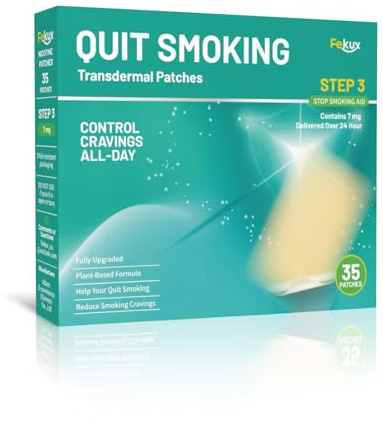 Fekux Quit Smoking Nicotine Patches Step 3, 7 mg Stop Aids Delivered Over 24 Hours Nicotine Transdermal Patch 35 Count Help to Quit Smoking Aids That Work