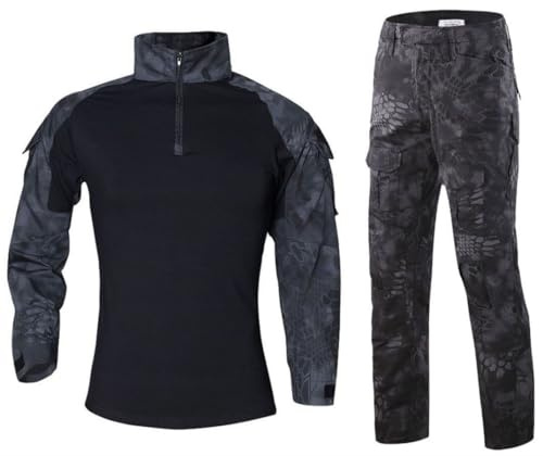 SUNDAYYO Uniforme militar para hombre, traje táctico, camiseta y pantalones, traje de camuflaje para airsoft, camisa del ejército alemán, suéter de manga larga con cremallera 1/4, camuflaje, ropa de