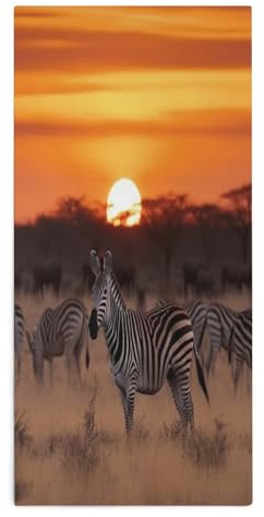 YJWANDO Mikrofaser-Handtücher, Afrika, Sonnenuntergang, Zebramuster, Lanyard-Design, stark saugfähig, Handtücher, Haushaltshandtücher, Wischtuch